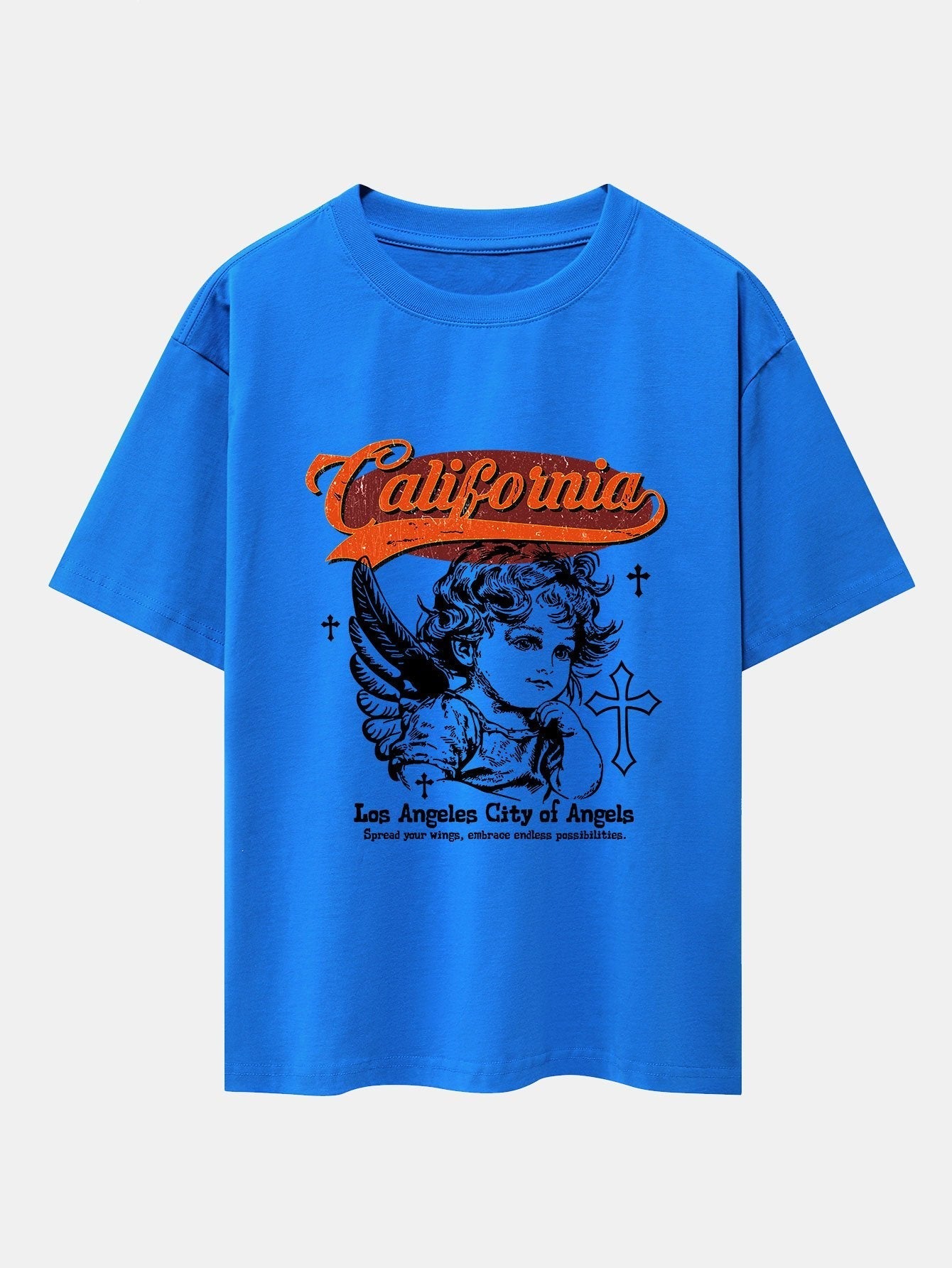 California Angel Print Drop Shoulder Oversize T-Shirt