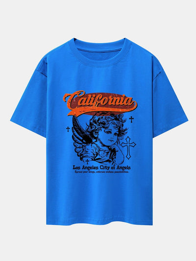 California Angel Print Drop Shoulder Oversize T-Shirt