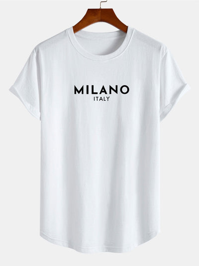 Milano Italy Print Cotton Arc Hem T-Shirt