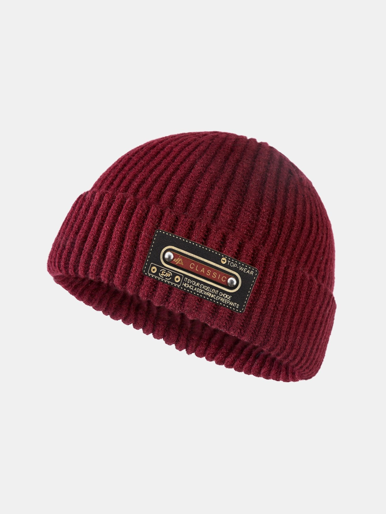 Solid Color Slogan Patch Knit Beanie Hat