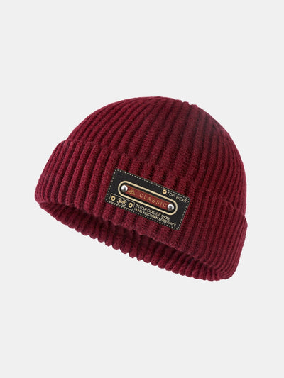 Solid Color Slogan Patch Knit Beanie Hat