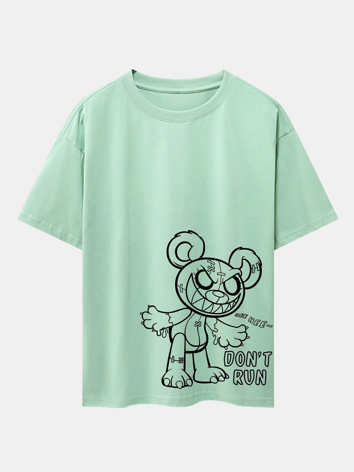 Slogan Cartoon Bear Print Drop Shoulder Oversize T-Shirt