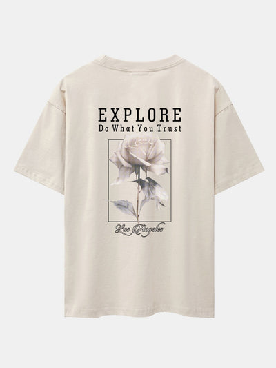 Rose Slogan Back Print Drop Shoulder Oversize T-Shirt