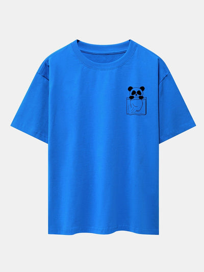 Pocket Panda Print Drop Shoulder Oversize T-Shirt