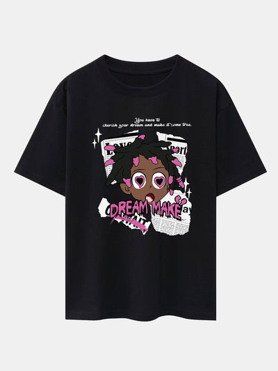 Cartoon Character Newspaper Print Drop Shoulder Oversize T-Shirt