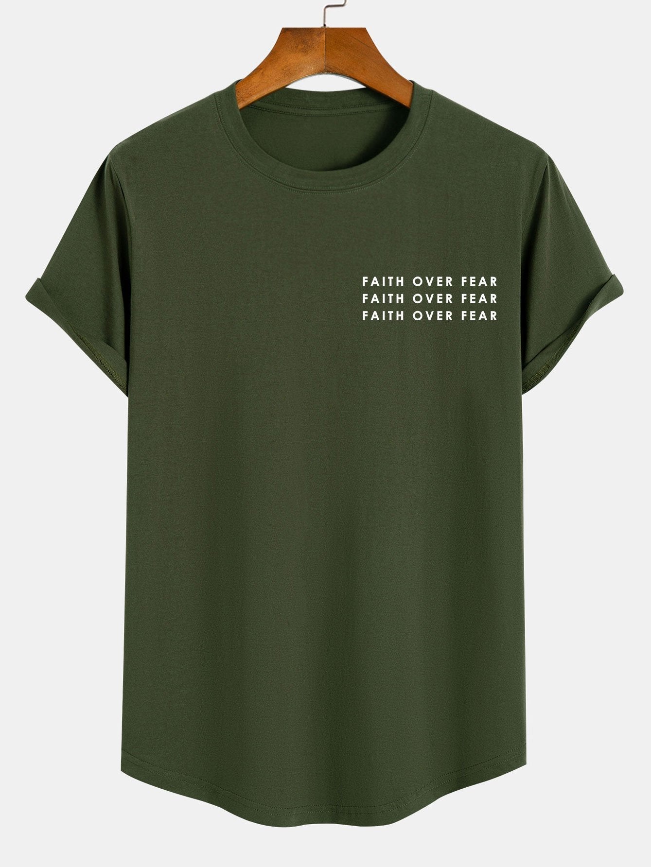 Slogan Print Cotton Arc Hem T-Shirt