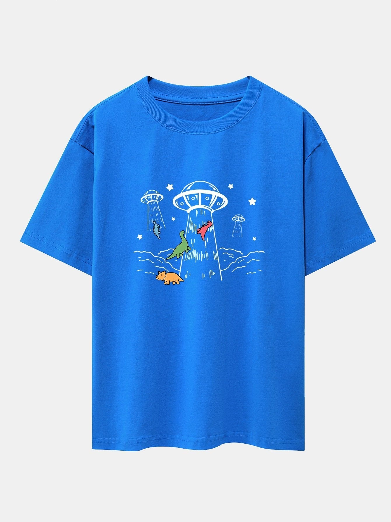 UFO Take Away Dinosaurs Print Drop Shoulder Oversize T-Shirt