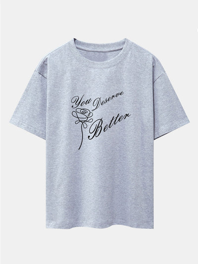 Rose Slogan Print Drop Shoulder Oversize T-Shirt