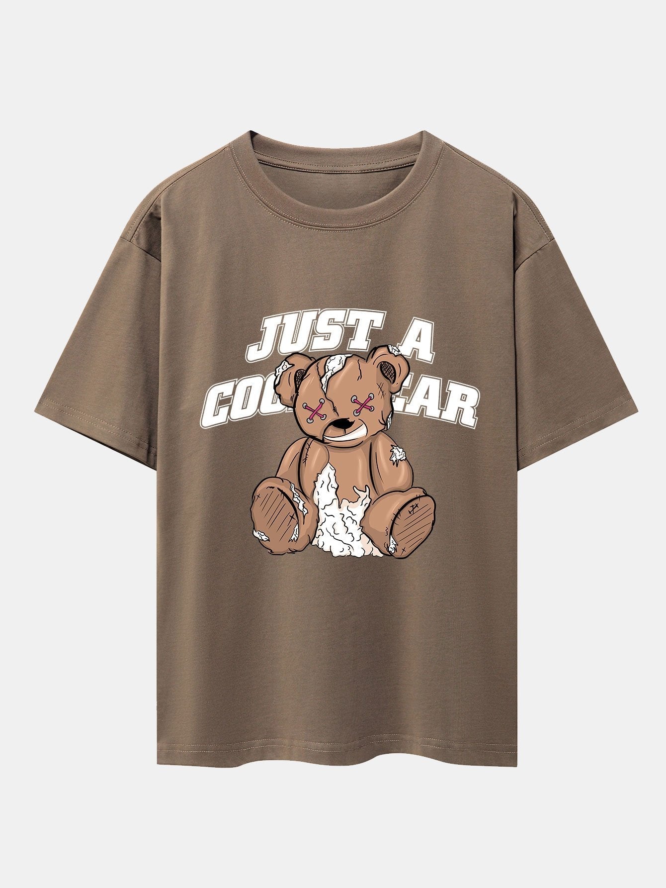 Tattered Bear Print Drop Shoulder Oversize T-Shirt