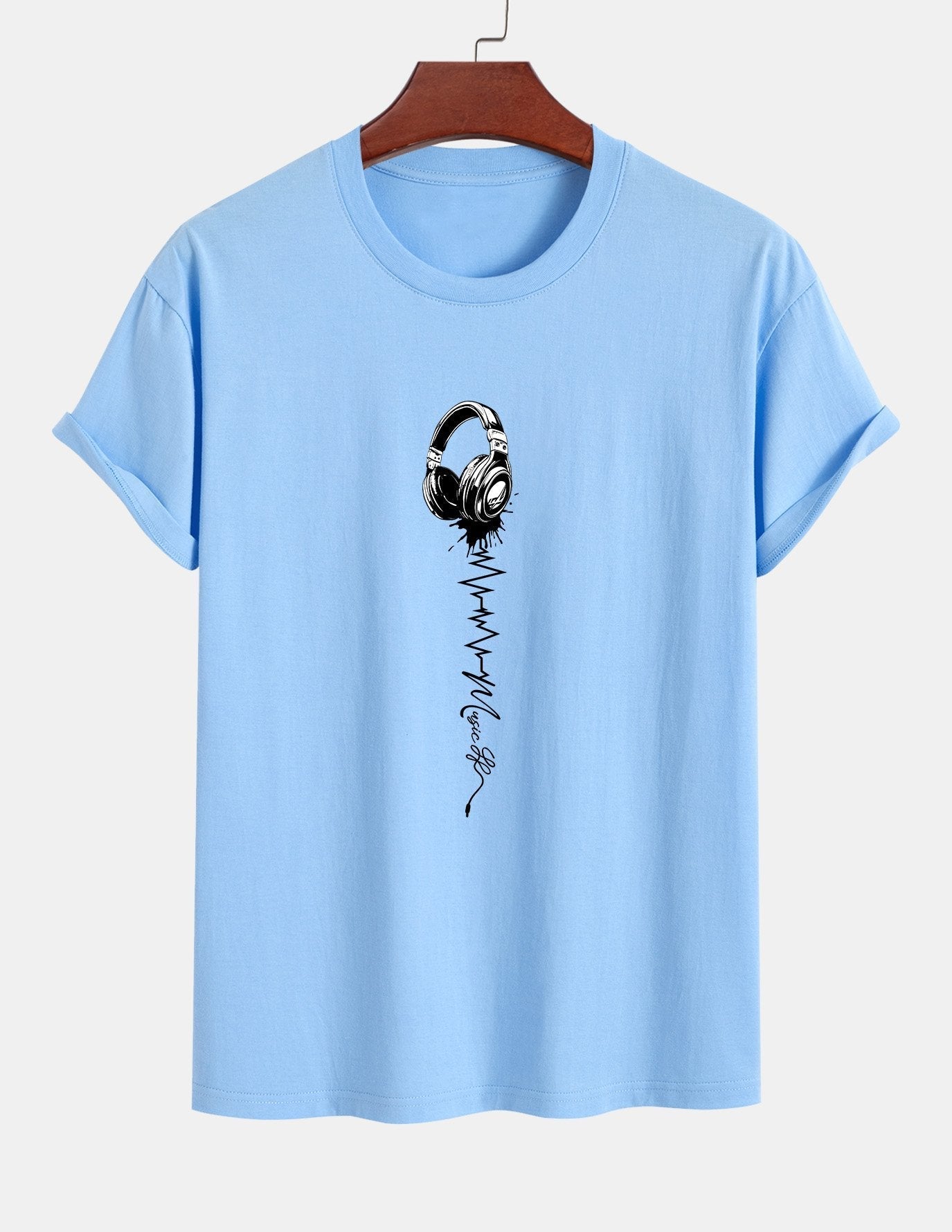 Regular Fit Earphone Print Cotton T-Shirt