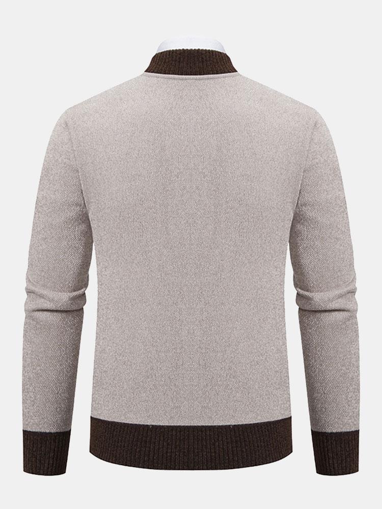 Elk Embroidered Contrast Baseball Collar Sweater