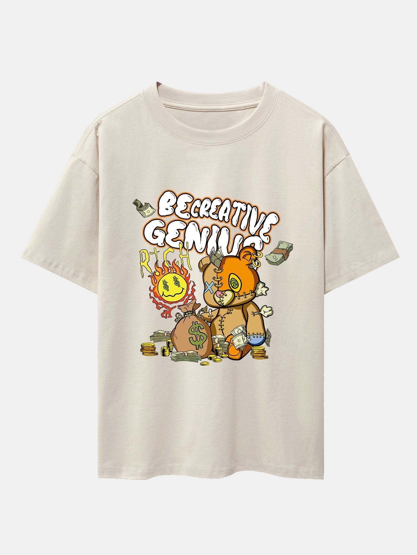 Rich Bear Print Drop Shoulder Oversize T-Shirt