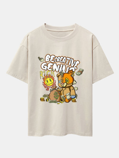 Rich Bear Print Drop Shoulder Oversize T-Shirt