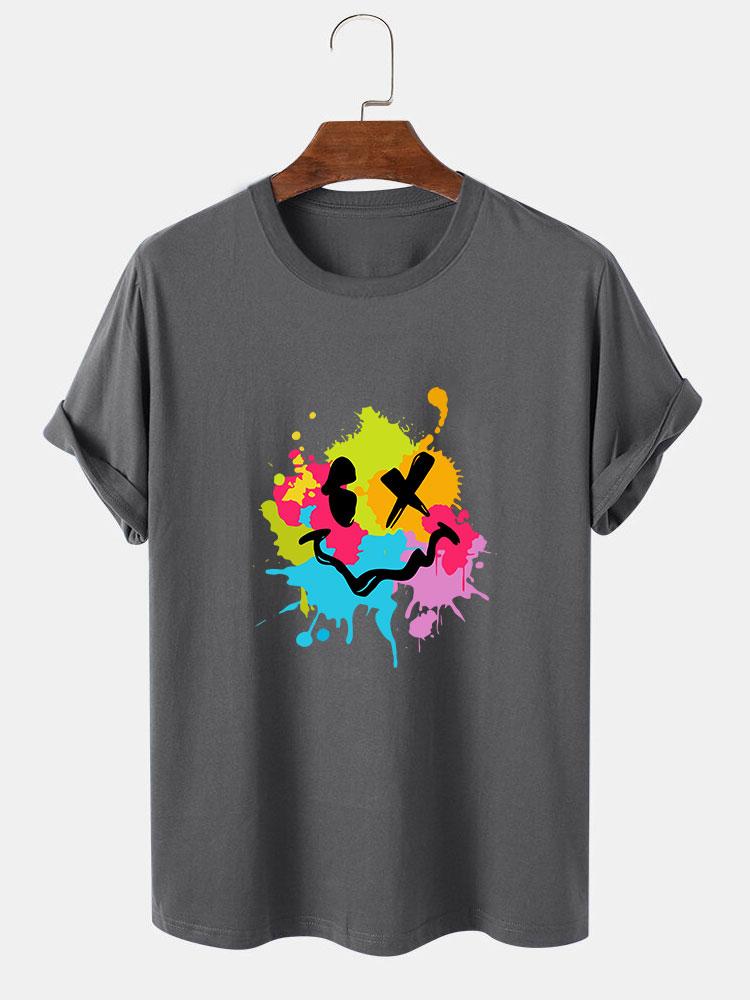 Colorful Mud Splatter Smiley Face Print T-Shirt