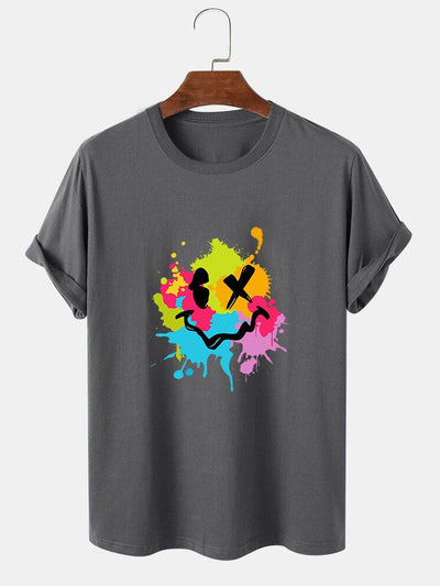 Colorful Mud Splatter Smiley Face Print T-Shirt