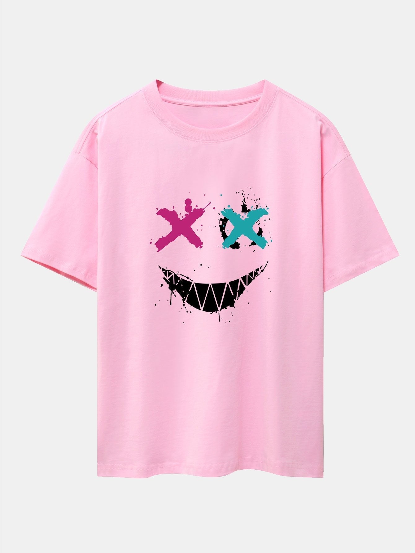 Graffiti Smiley Face Print Drop Shoulder Oversize T-Shirt