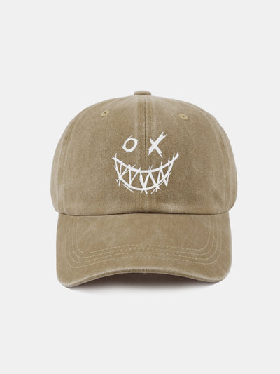 Evil Smiley Face Pattern Classic Retro Washed Distressed Cotton Baseball Cap