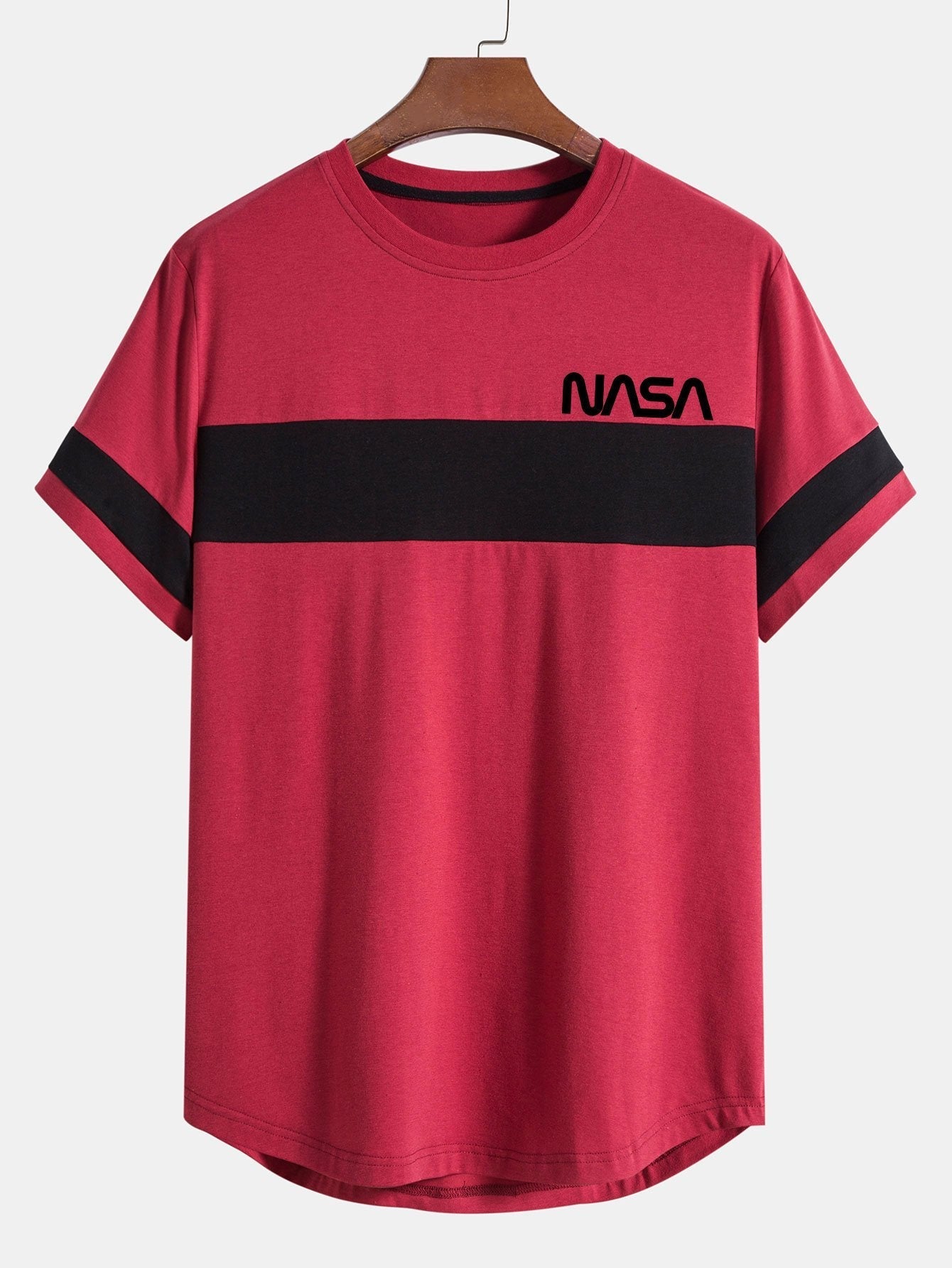 NASA Print Color Block Patchwork Arc Hem T-Shirt