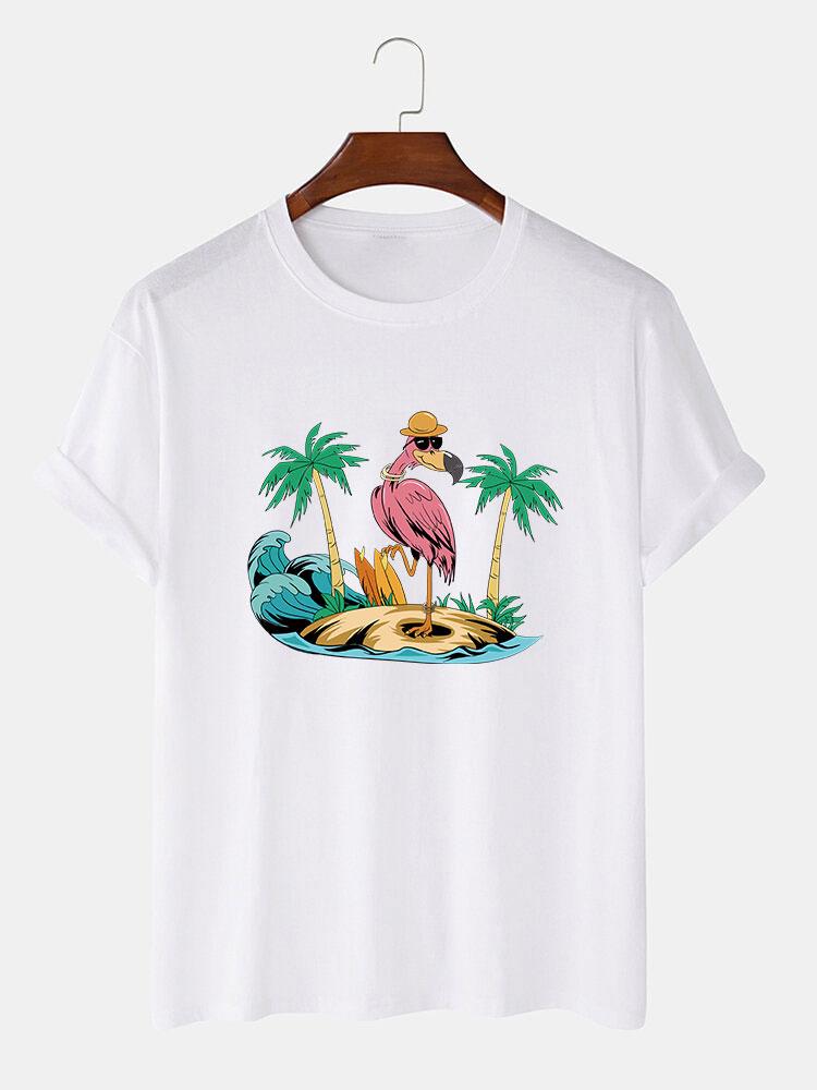 Flamingo On Vacation Print T-Shirt
