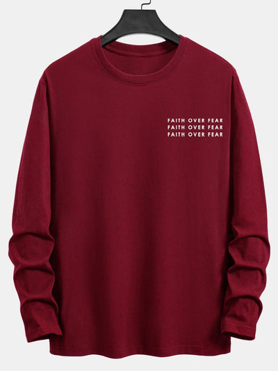 Long Sleeve Slogan Print Cotton T-Shirt