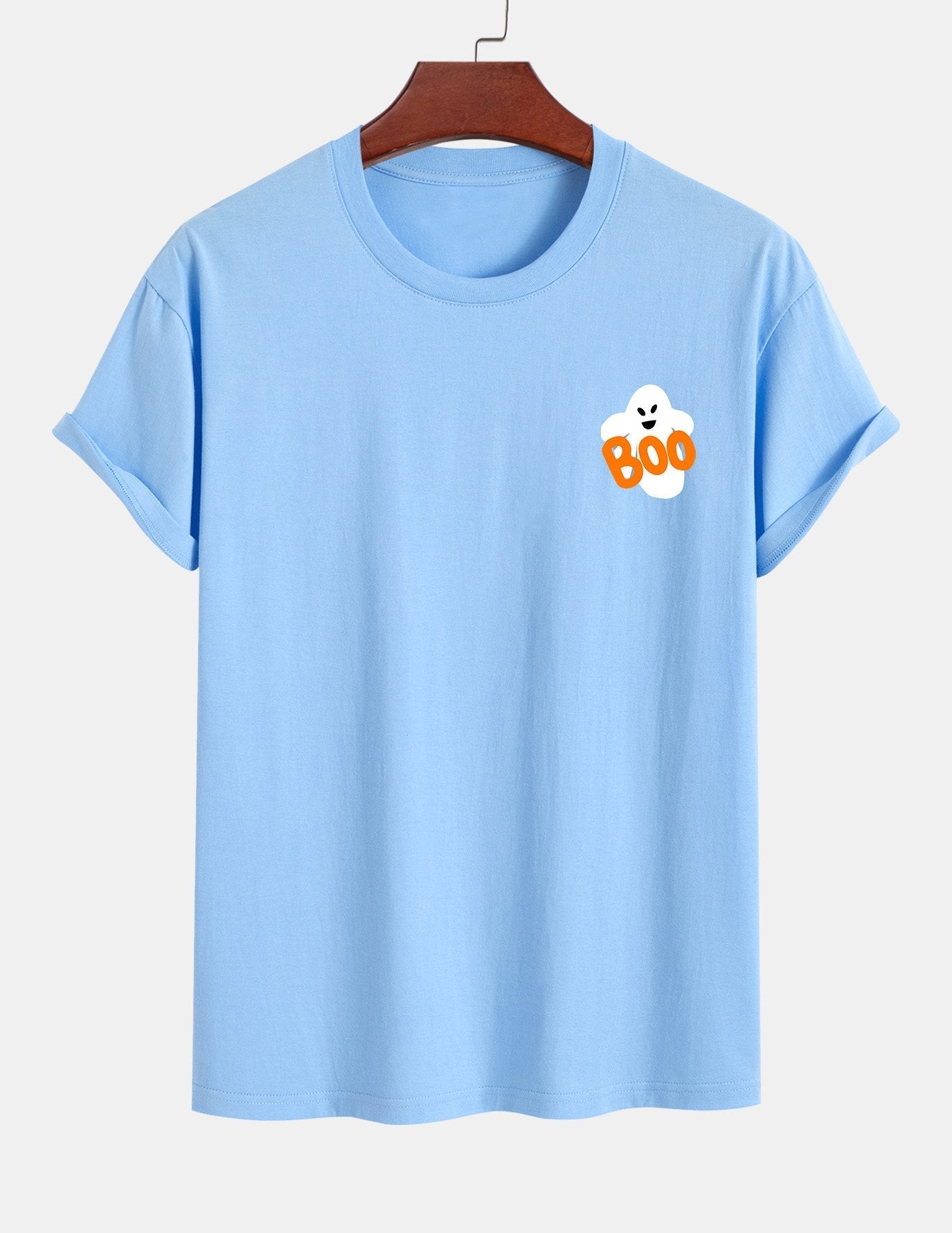 Regular Fit Boo Ghost Print Cotton T-Shirt