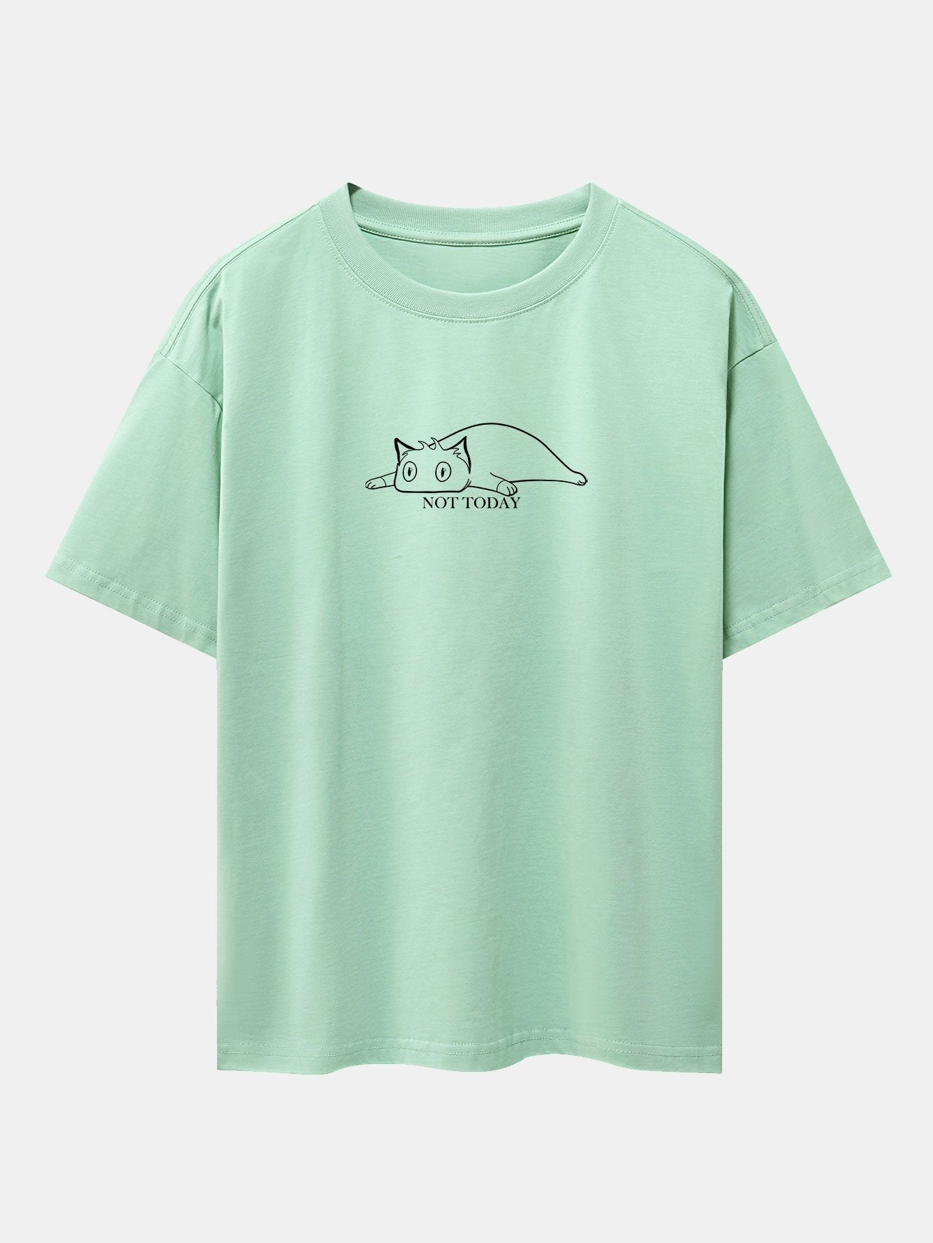 Not Today Lazy Cat Print Drop Shoulder Oversize T-Shirt