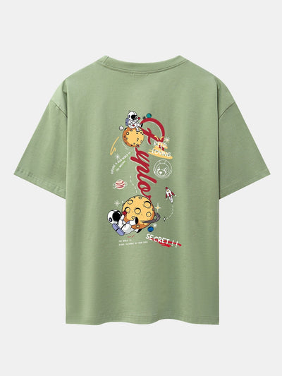 Planet Astronaut Print Drop Shoulder Oversize T-Shirt
