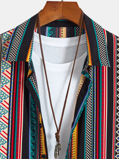 Ethnic Geometric Print Button Up Shirt