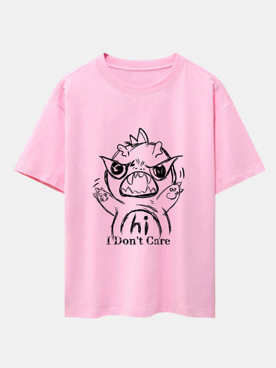Cartoon Dinosaur Print Drop Shoulder Oversize T-Shirt