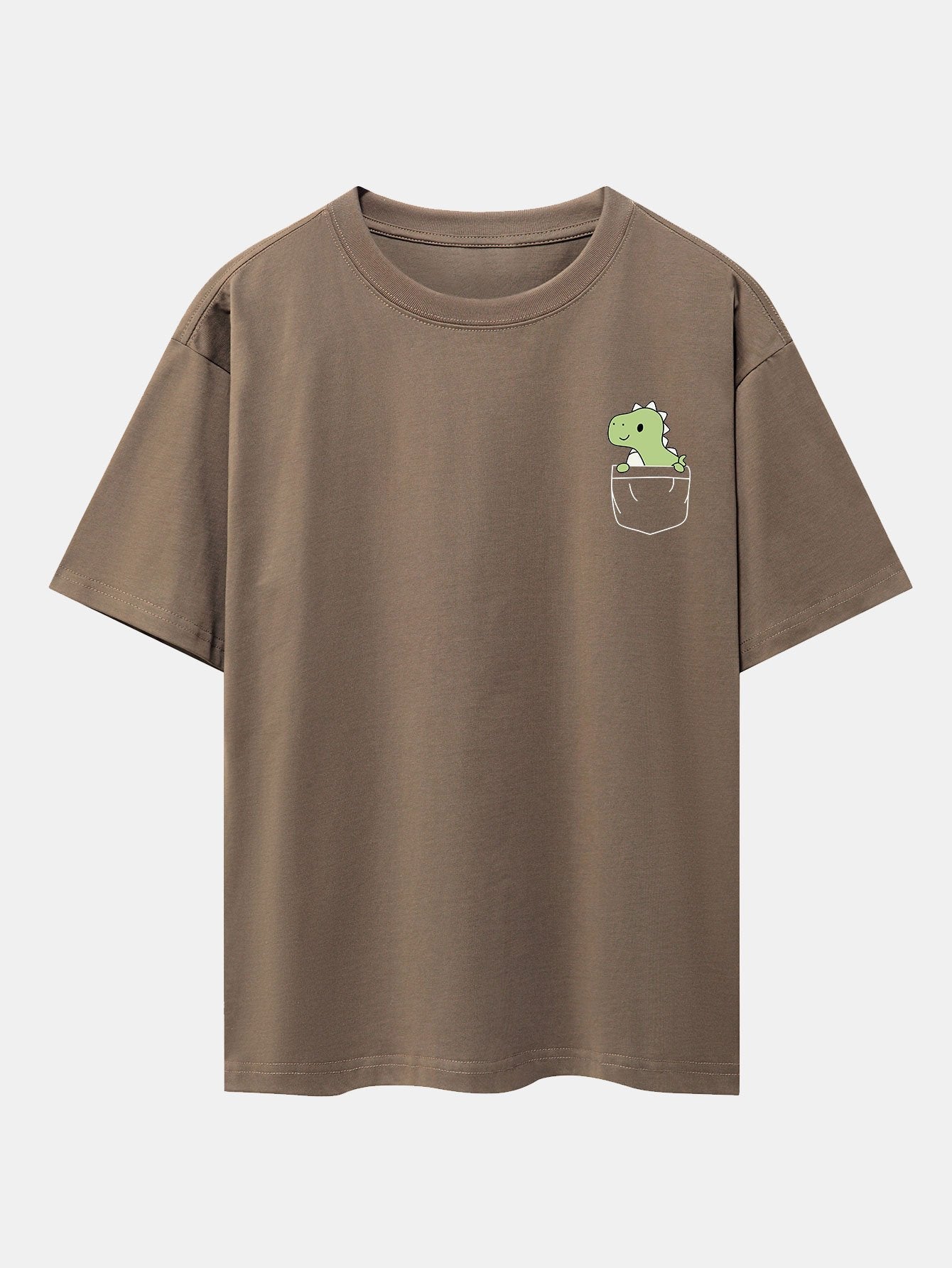 Pocket Dinosaur Print Drop Shoulder Oversize T-Shirt