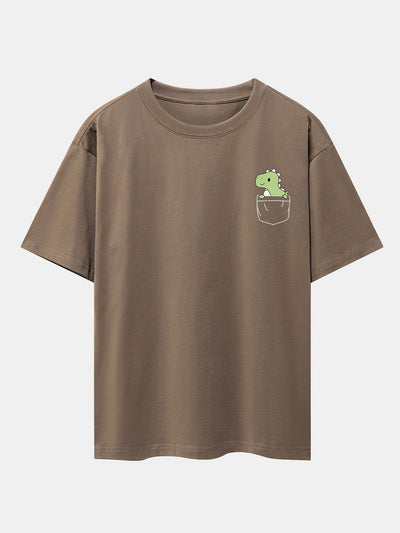 Pocket Dinosaur Print Drop Shoulder Oversize T-Shirt