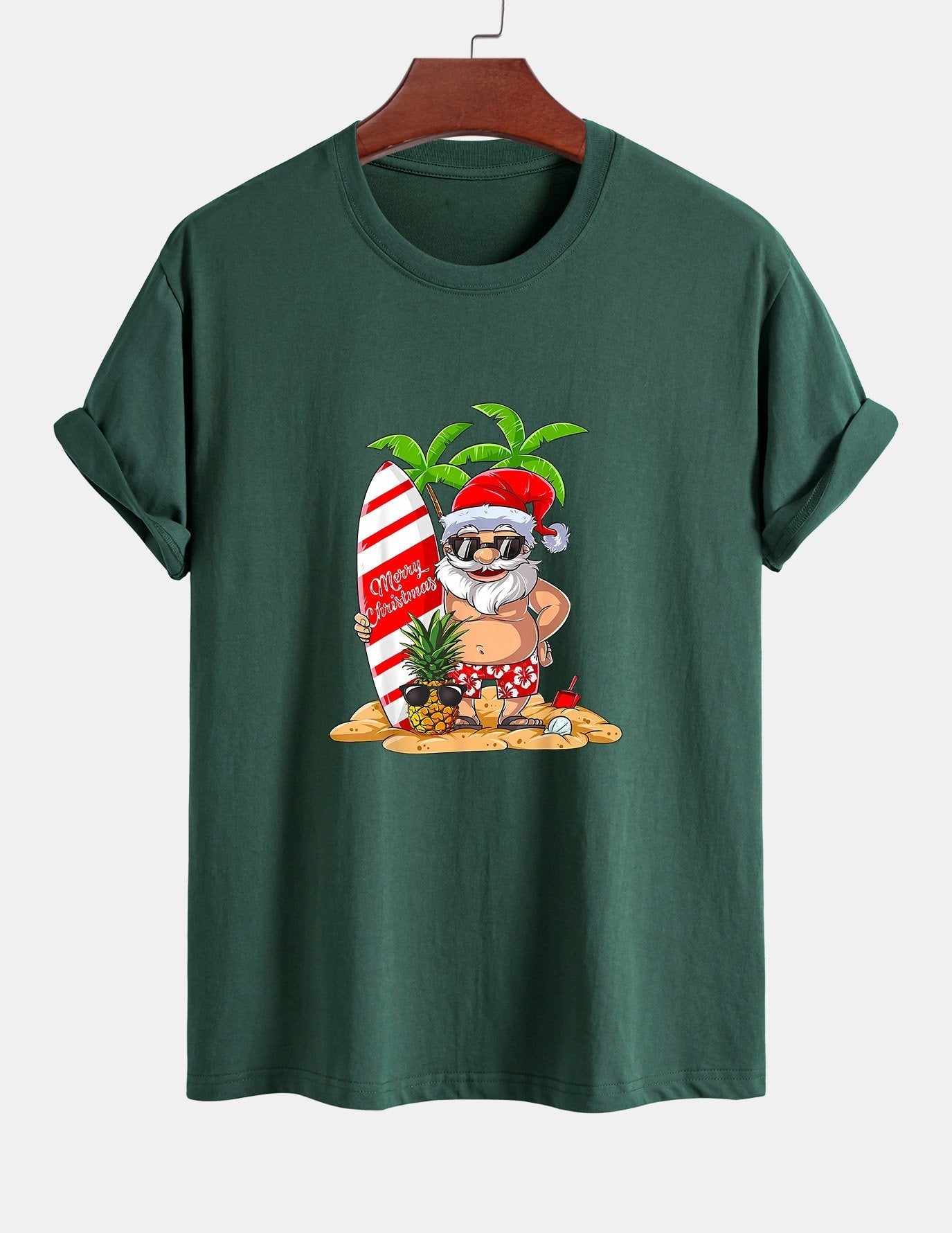 Regular Fit Summer Beach Santa Print Cotton T-Shirt
