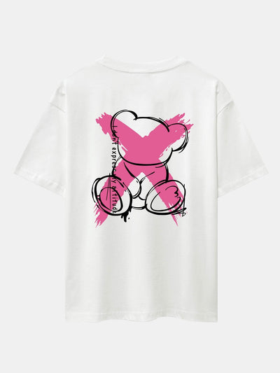 Graffiti Bear Print Drop Shoulder Oversize T-Shirt