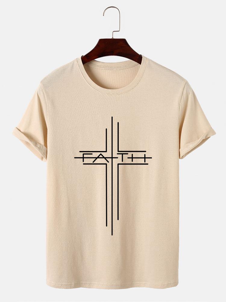 Faith Crucifix Line Print T-Shirts