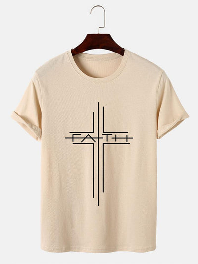 Faith Crucifix Line Print T-Shirts