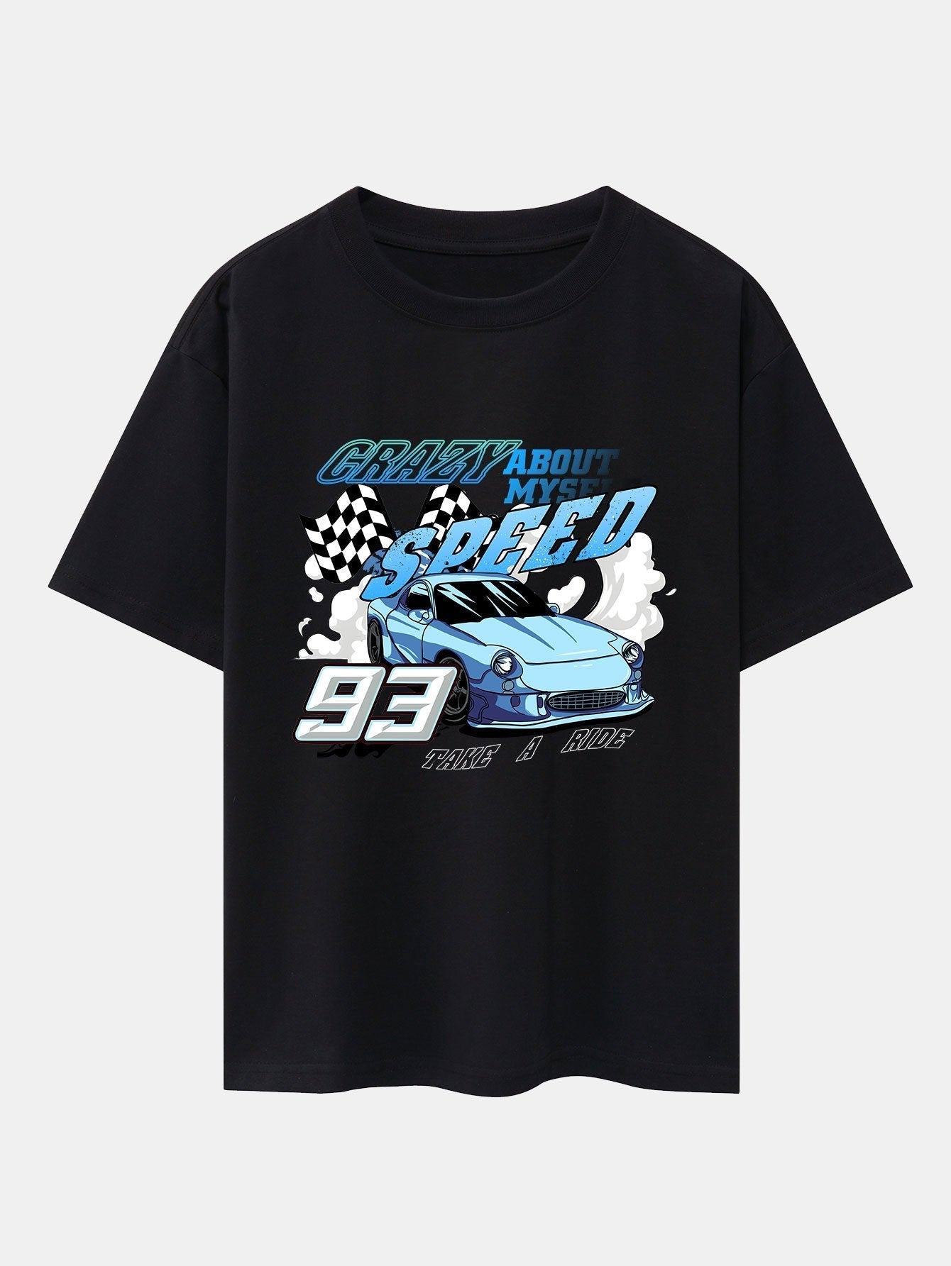 Crazy Speed Car Print Drop Shoulder Oversize T-Shirt