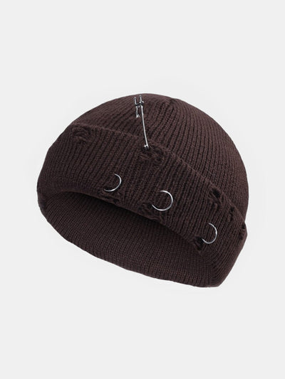 Street Hip-hop With Perforated Iron Ring Pin Knit Hat