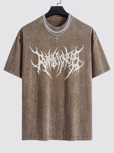 Gothic Slogan Print Washed Drop Shoulder Oversize T-Shirt