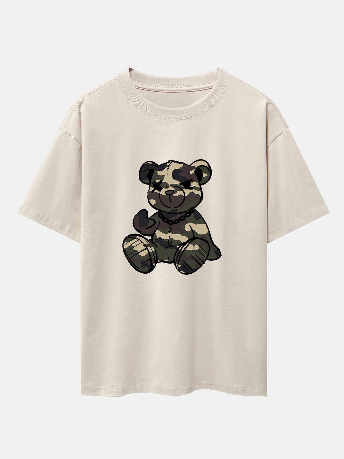 Camouflage Bear Print Drop Shoulder Oversize T-Shirt