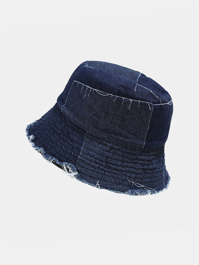 Spliced Denim Tassel Comfortable And Versatile Bucket Hat Can Be Worn On Both Sides