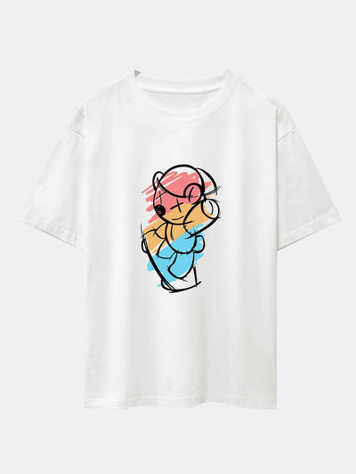 Graffiti Skateboard Bear Print Drop Shoulder Oversize T-Shirt