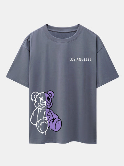 Los Angeles Dissolving Bear Print Drop Shoulder Oversize T-Shirt