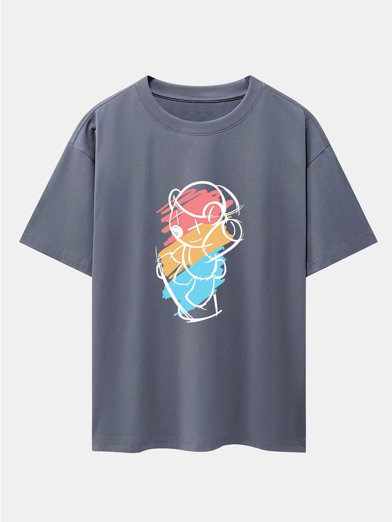 Graffiti Skateboard Bear Print Drop Shoulder Oversize T-Shirt