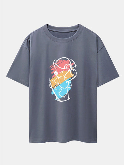 Graffiti Skateboard Bear Print Drop Shoulder Oversize T-Shirt