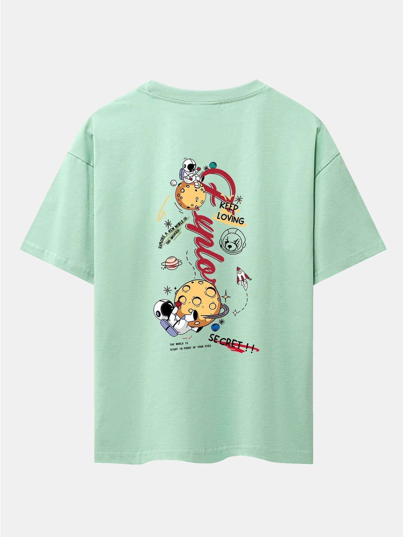 Planet Astronaut Print Drop Shoulder Oversize T-Shirt