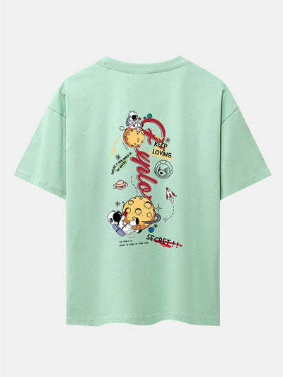 Planet Astronaut Print Drop Shoulder Oversize T-Shirt