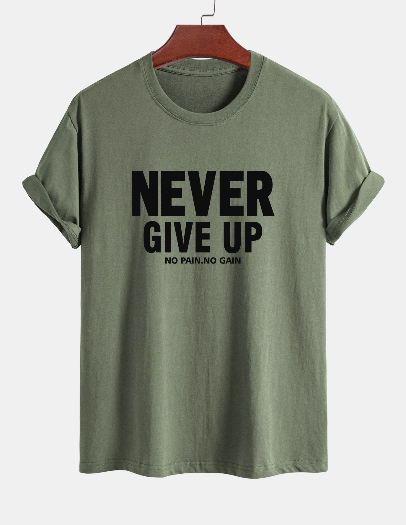 Regular Fit Never Give Up Print Cotton T-Shirt