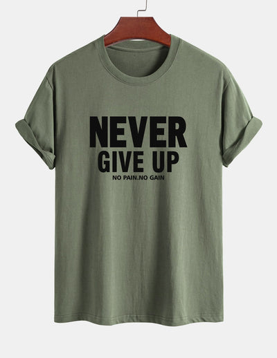 Regular Fit Never Give Up Print Cotton T-Shirt
