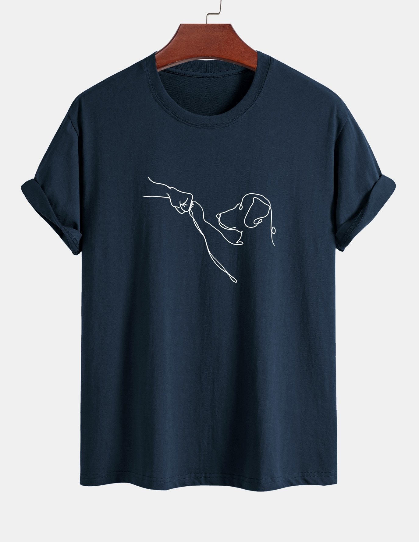 Regular Fit Dog Line Drawing Print Cotton T-Shirt