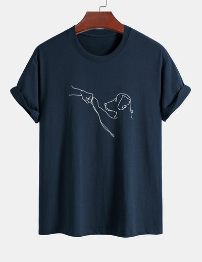 Regular Fit Dog Line Drawing Print Cotton T-Shirt